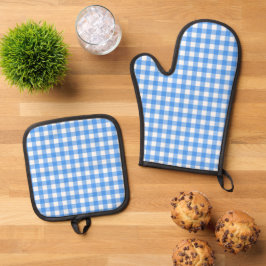 Faye und Lauren Blue Gingham Ofenhandschuh & Topflappen-Set
