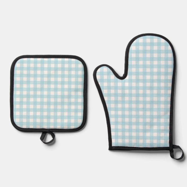 Faye und Lauren Bright Blue Gingham Ofenhandschuh & Topflappen-Set (Vorderseite)