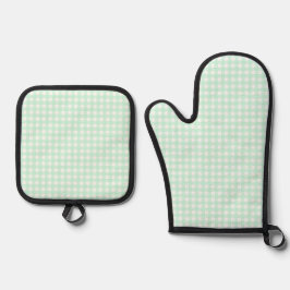 Faye und Lauren Bright Green Gingham Ofenhandschuh & Topflappen-Set