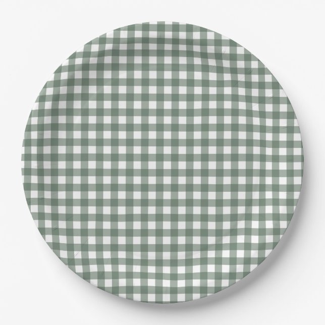 Faye und Lauren Fall Dark Green Gingham Pappteller (Vorderseite)