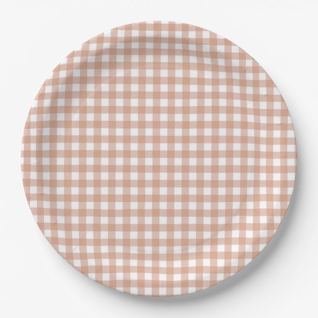 Faye und Lauren Fall Light Brown Gingham Pappteller (Vorderseite)