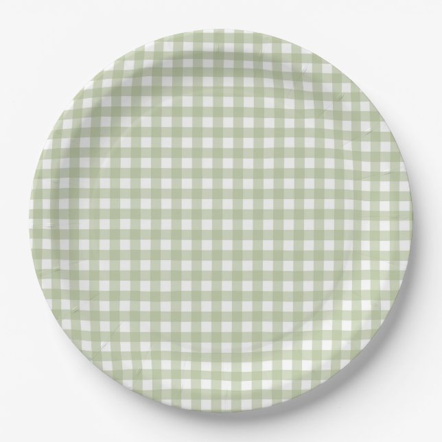 Faye und Lauren Fall Light Green Gingham Pappteller (Vorderseite)
