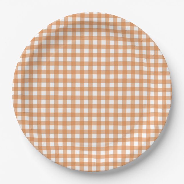 Faye und Lauren Fall Orange Gingham Pappteller (Vorderseite)