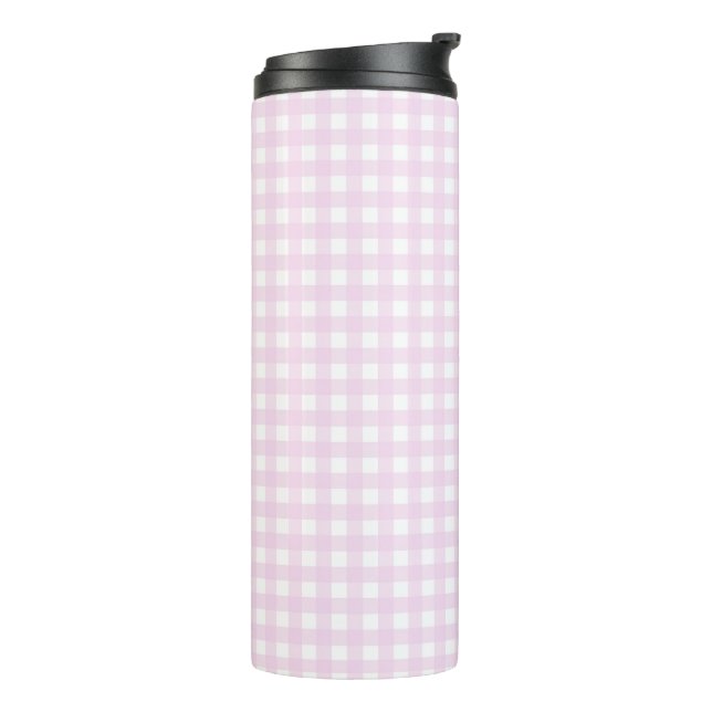 Faye und Lauren Hellrosa Gingham Thermosbecher (Nach links gedreht)