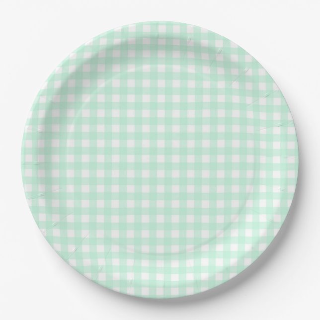 Faye und Lauren Pastel Gingham Green Pappteller (Vorderseite)