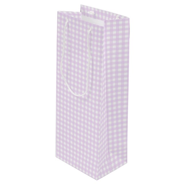 Faye und Lauren Pastel Lila Gingham Geschenktüte Für Weinflaschen (Vorderseite Schrägansicht)