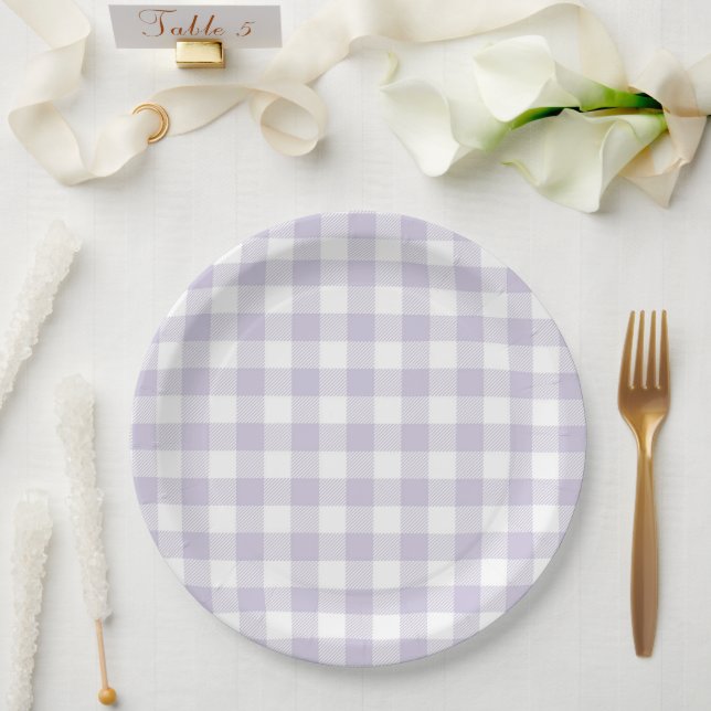 Faye und Lauren Pastel Lila Kariert Pappteller (Hochzeit)