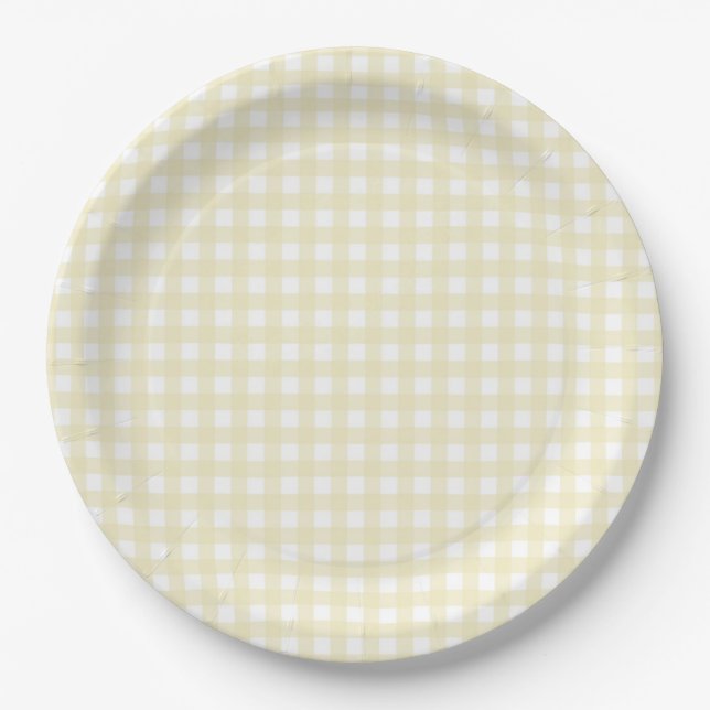 Faye und Lauren Pastel Yellow Gingham Pappteller (Vorderseite)