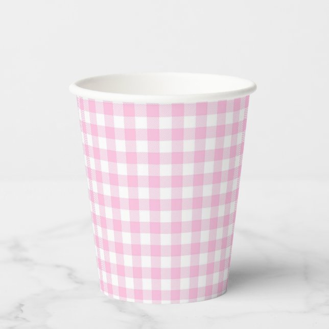 Faye und Lauren Pink Kariert Pappbecher (Vorderseite)