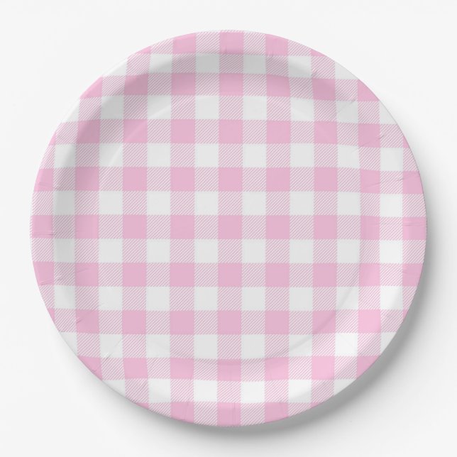 Faye und Lauren Pink Kariert Pappteller (Vorderseite)