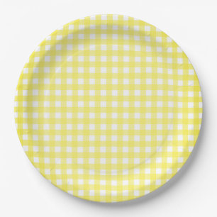 Faye Yellow Gingham Paper Plate Pappteller