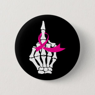 Fck Breast Cancer Middle Finger Pink Ribbon Awaren Button