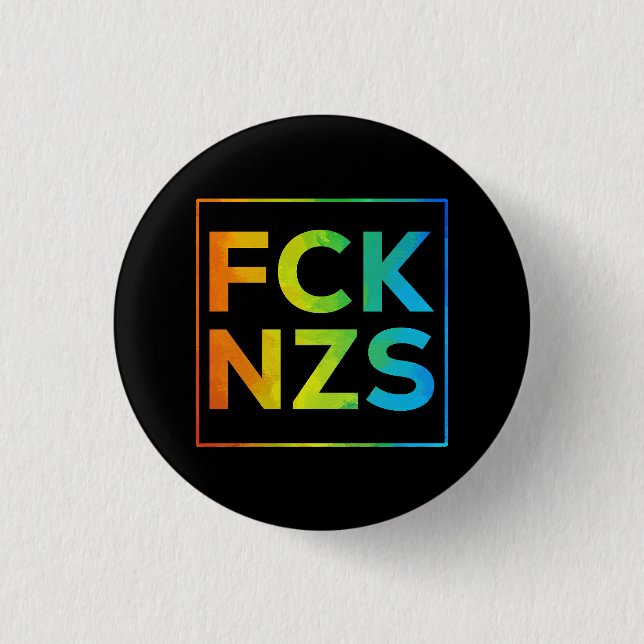 Fck NZS mit Rahmen Regenbogen auf schwarz Button (Vorderseite)