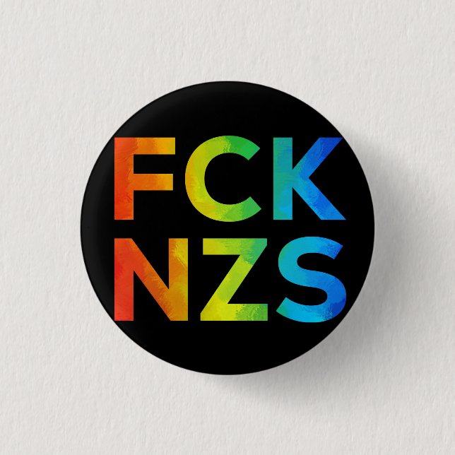 FCK NZS Regenbogen auf schwarz Button (Vorderseite)