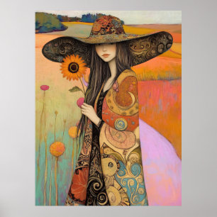 *~* FD2 11 Whimsical Fall Girl Herbst Retro Flowe Poster
