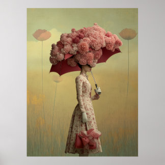 *~* FD2 26 Surreal Retro Blumen Regenschirm Vintag Poster