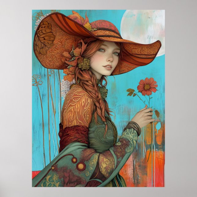 *~* FD2 Fall Girl Herbst Retro Blume Hat 21 Poster (Vorne)