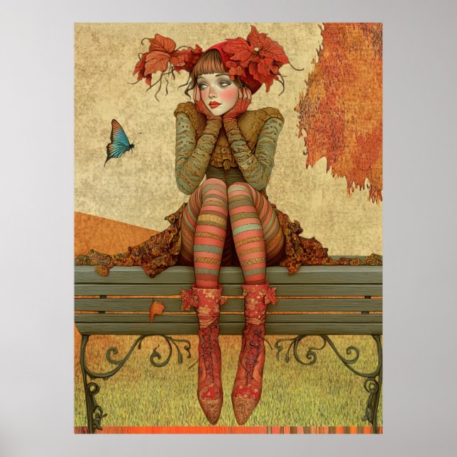 *~* FD2 Fall Whimsikaler Herbst Retro-Schmetterlin Poster (Vorne)