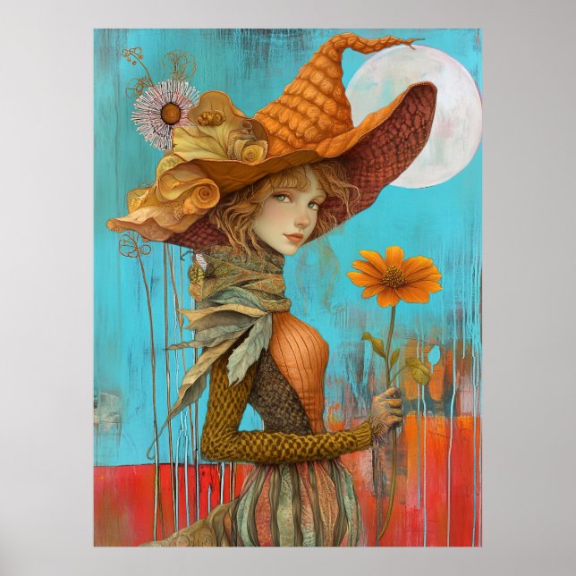 *~* FD2 Retro Floral Fall Girl Herbst Hat 20 Poster (Vorne)