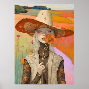 *~* FD2 Retro Floral Fall Girl Herbst Hat 26 Poster