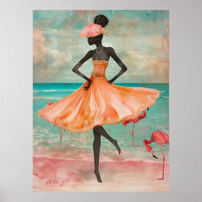 *~* FD2 Rosa Flamingo Tropische Schwarze Frau 28 Poster (Vorne)