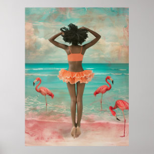 *~* FD2 Tropische schwarze Frau rosa Flamingo 36 Poster