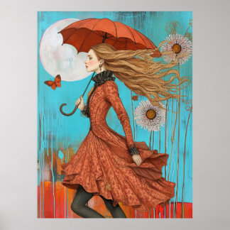 *~* FD2 UMBRELLA Fall Girl Herbst Retro 28 Poster