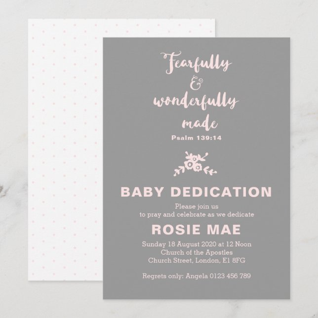 Fearful & Wonderful Made Baby Dedication Invit Einladung (Vorne/Hinten)