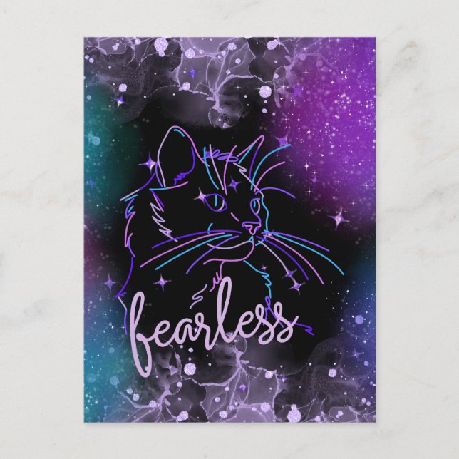 Fearless Galaxy Cat Card Postkarte (Vorderseite)