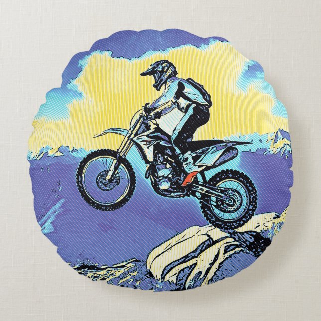 Fearless - Motocross Rider Rundes Kissen (Vorderseite)