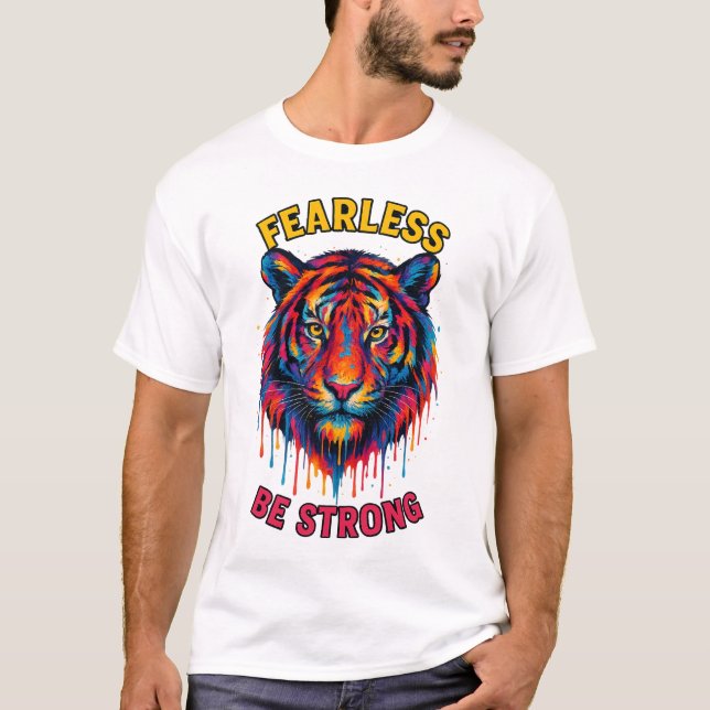 Fearless Tiger Head – Bold Colorful Paint T-Shirt (Vorderseite)
