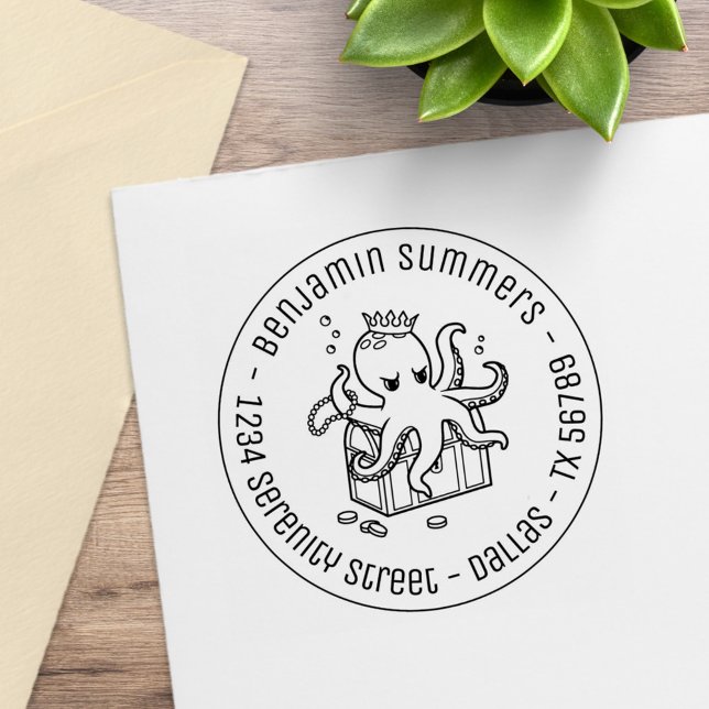 Fearsome Octopus Guarding Schatzanschrift Gummistempel (Von Creator hochgeladen)