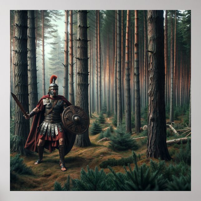Fearsome römischer Soldat in Verdant Forest Poster (Vorne)