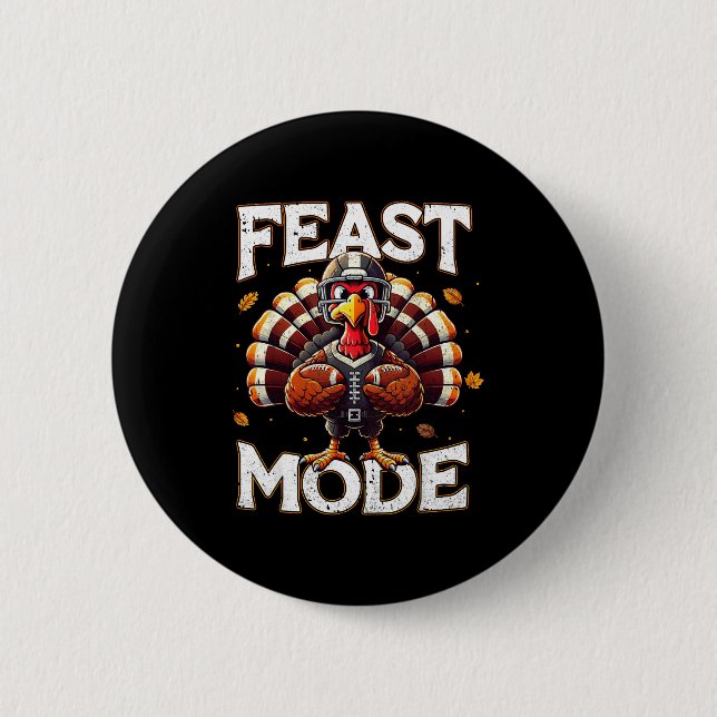 Feast Mode Turkey Vintage Football Thanksgiving Sh Button (Vorderseite)