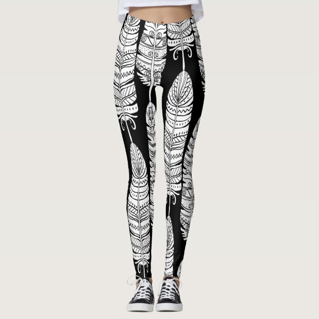 Feathboho: Schwarzweißmuster Leggings (Vorderseite)