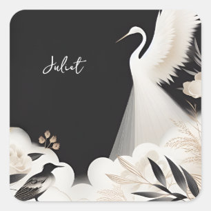 Feather Asian Sky Cloud Crane Fun Brautparty Quadratischer Aufkleber