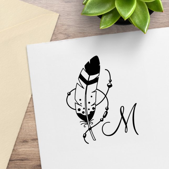 Feather Beads Tribal Boho Amulet Monogram Gummistempel (Von Creator hochgeladen)