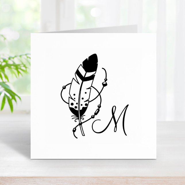 Feather Beads Tribal Boho Amulet Monogram Gummistempel (Von Creator hochgeladen)