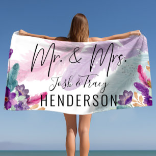 Feather & Blume Mr. and Mrs. Personalisiert Weddin Strandtuch