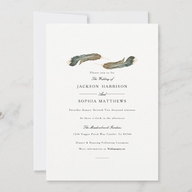 Feather Duo | Einladung zur Wasserfarbenhochzeit (Vorderseite)