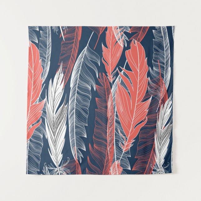 Feather Graphics, schönes nahtloses Muster. Wandteppich (Vorderseite)