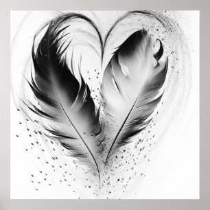 Feather Heart - Schwarz & Weiß Poster