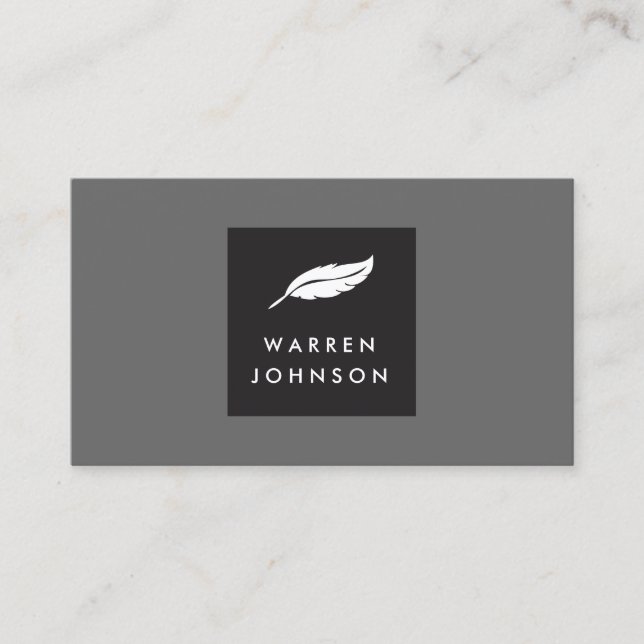 Feather Logo auf Schwarz/Grau für Autoren und Auto Visitenkarte (Vorderseite)