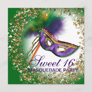 Feather Mask Lila Sweet 16 Masquerade Party Einladung