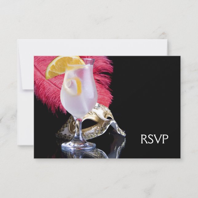Feather Mask Masquerade Party UAWG RSVP Karte (Vorderseite)