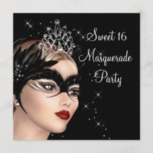 Feather Mask Tiara Sweet 16 Masquerade Party Einladung