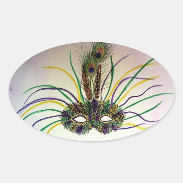 Feather Masquerade Maske Custom Oval Stickers (Vorderseite)