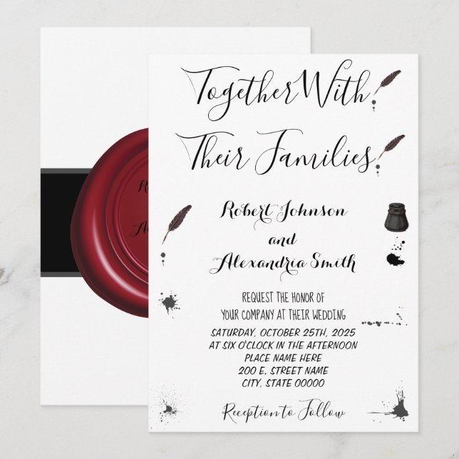 Feather Pen & Inkwell Wedding Einladung (Vorne/Hinten)