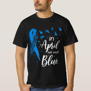 Feather Ribbon Autismus im April tragen wir Blue A T-Shirt
