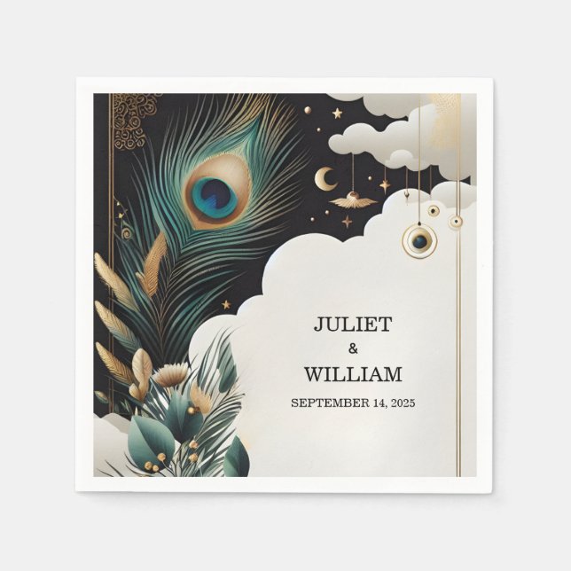 Feather Rustic Asian Sky Cloud Peacock Wedding Serviette (Vorderseite)